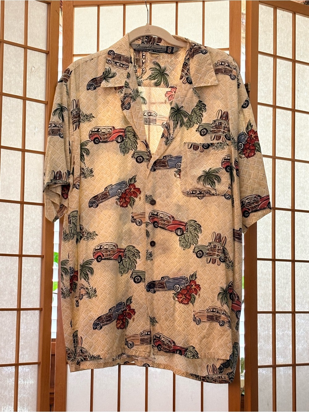 Pineapple Connection Classic Retro Car Camp Shirt - Cream Large